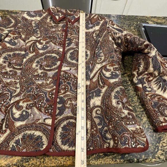 Silk‎ Land  Women Sz PL JacketCreamy/Brown  Floral Paisley Pleated Quilt Lined - Picture 13 of 15